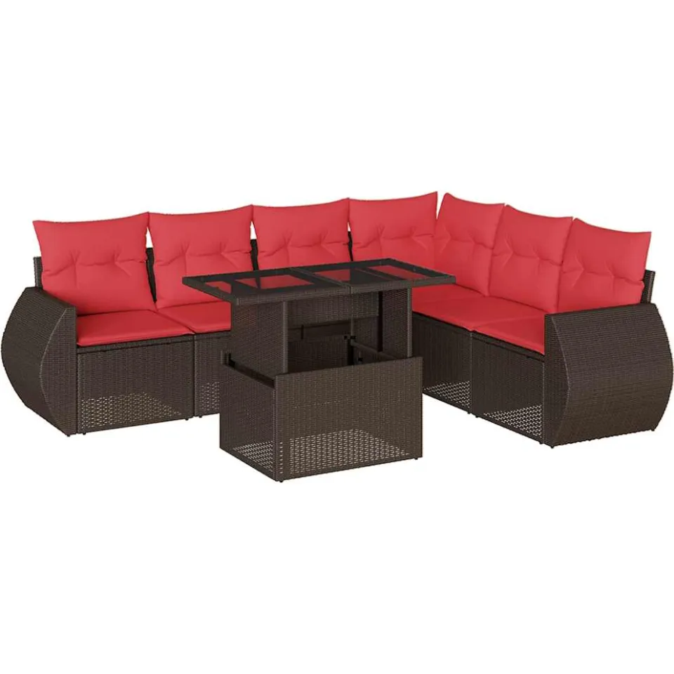 vidaXL 7-delige tuinbankset met kussens, bruin polyrotan, foto 3