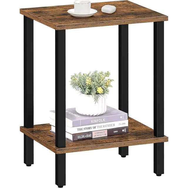 Acaza Bijzettafel - Tafeltje - Vintage bruin - 38 x 30 x 55 cm (L x B x H) - Nachtkastje - Tafel Industrieel - Banktafel - Bijzettafels - Bijzettafel zwart en bruin vintage - Bijzettafel hout - Houten Bijzettafel