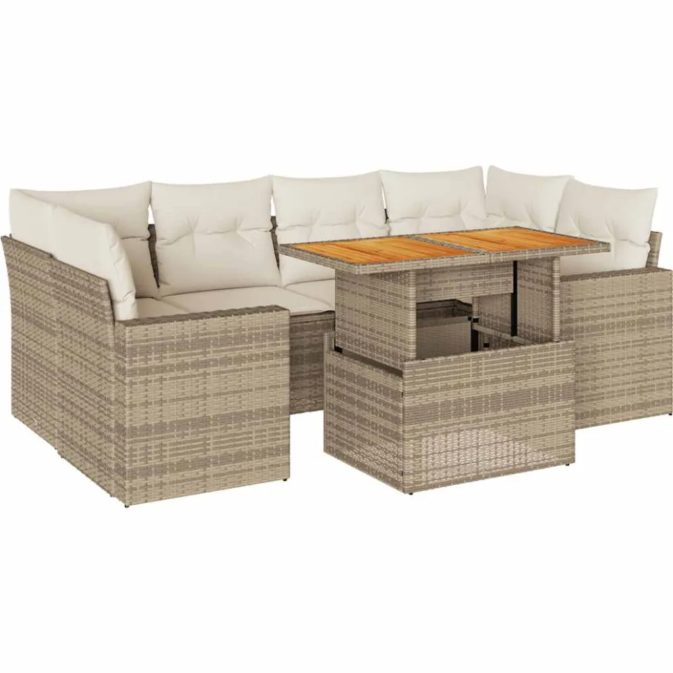vidaXL 7-delige Loungeset met kussens poly rattan beige, foto 3