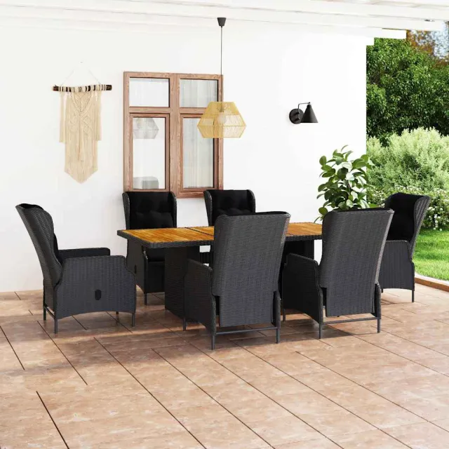 vidaXL 7-delige Tuinset met kussens poly rattan donkergrijs grijs, foto 2