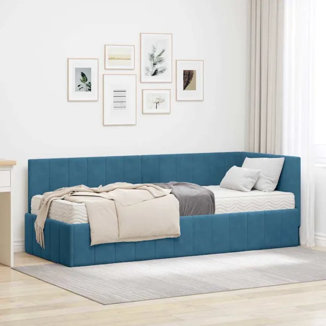 vidaXL Hoekbedframe met Matras 2 st Blauw 80 x 200 cm Fluweel