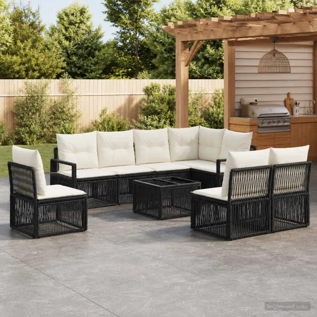 vidaXL Tuinbankenset 9 st Zwart poly rattan, foto 2