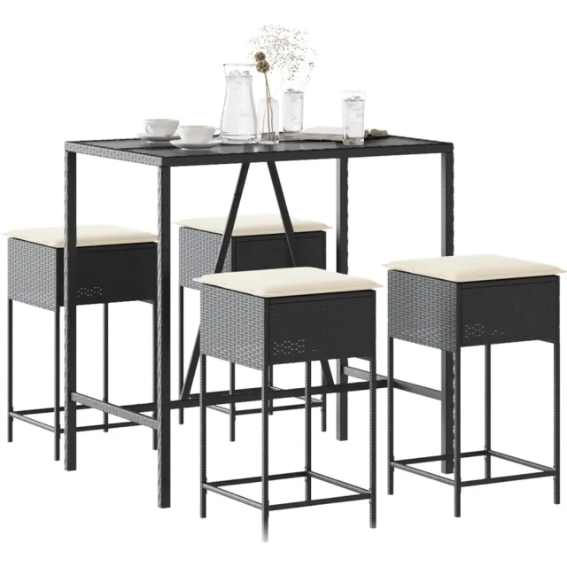 vidaXL 5-delige Tuinbarset met kussens poly rattan zwart, foto 2