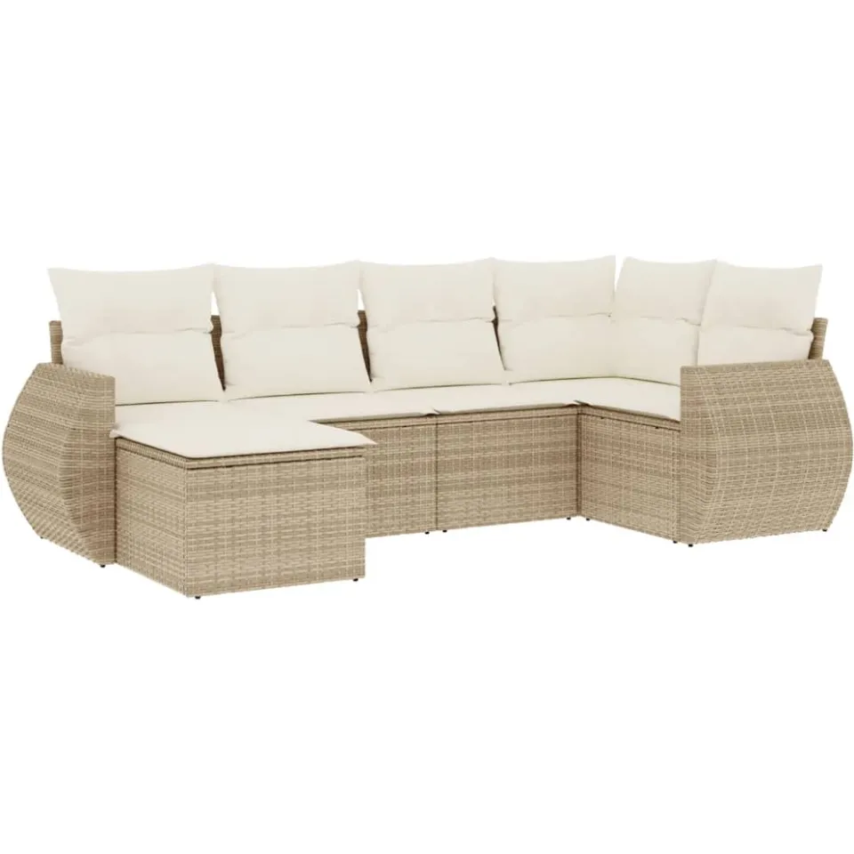 vidaXL 6-delige Loungeset met kussens poly rattan beige, foto 3
