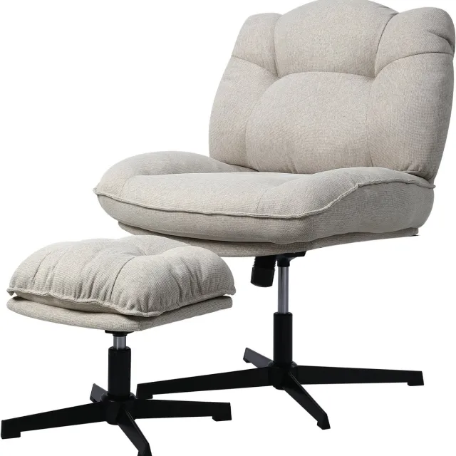 Homemiyn Relaxfauteuil met Voetenbank Beige – Draaibare Lounge Stoel met Verstelbare Rugleuning, Gestoffeerde Relaxstoel met Voetensteun voor Woonkamer, Slaapkamer en Kantoor Grijs