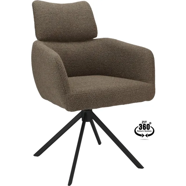 Icon Living Armstoel Lina Stof Rhythm Brown Leg Black 360° Return-system Bruin