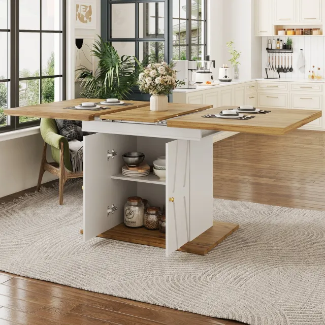 Wishdor Eettafel - Uitschuifbaar En Met Opbergruimte - Reliëfdesign - Keuken En Woonkamer - MDF En Metaal - Wit - 110-140 X 70 X 76,5 Cm