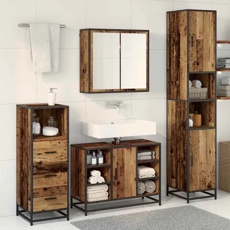 vidaXL Badkamermeubelset 3 st Oud Hout 80 x 33 x 60 cm Bewerkt hout bruin, foto 4