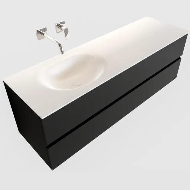 Boss & Wessing Badkamermeubel Solid Surface BWS Stockholm 150x45 cm Mat Zwart Urban Links (0 kraangaten)