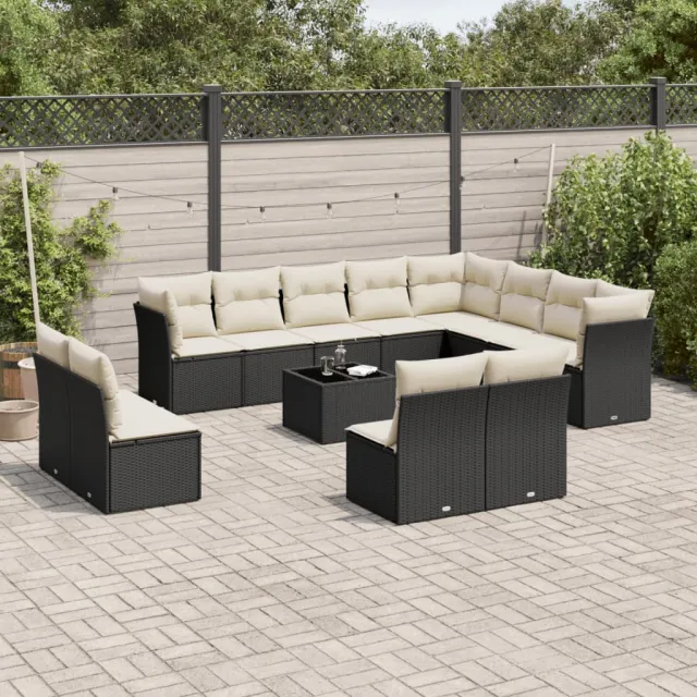 vidaXL 13-delige Loungeset met kussens poly rattan zwart, foto 2