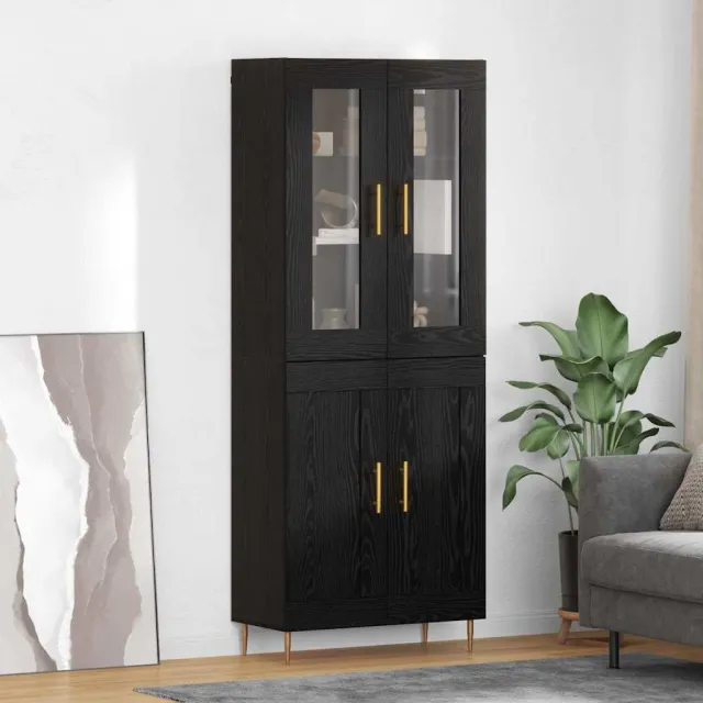 vidaXL Hoge kast 2 st Zwart Eiken 69,5 x 34 x 180 cm Bewerkt hout
