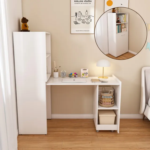 FloraGrace Bureau Met Opbergruimte - Uitschuifbaar Bureau Met Verstelbare Planken - Voor Thuiswerkplek En Slaapkamer - MDF - Wit - 126 Cm