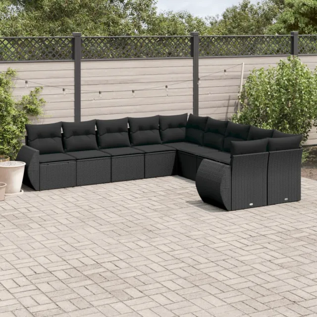vidaXL 10-delige Loungeset met kussens poly rattan zwart, foto 2