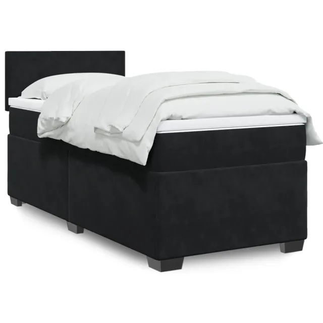 vidaXL Boxspring met matras fluweel zwart 90x200 cm