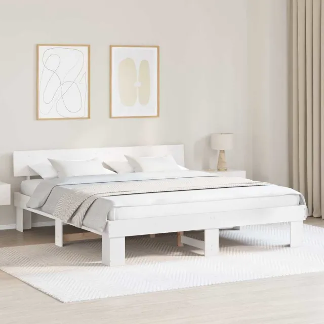 vidaXL Bedframe met hoofdeinde Wit 200 x 200 cm Massief grenenhout