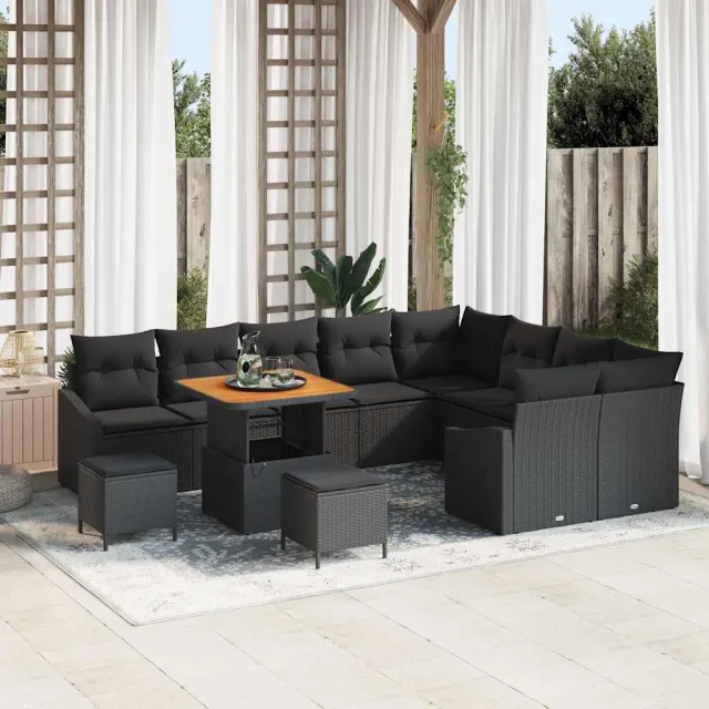 vidaXL Tuinbankenset 12 st Zwart poly rattan, foto 2