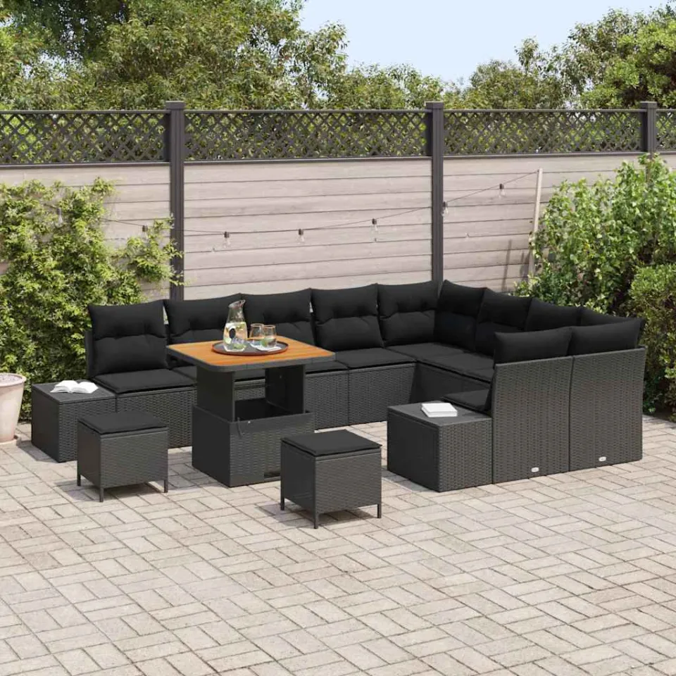 vidaXL Tuinbankenset 12 st Zwart poly rattan, foto 3