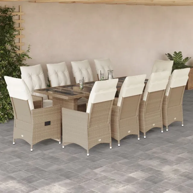 vidaXL 11-delige Bistroset met kussens poly rattan beige, foto 2
