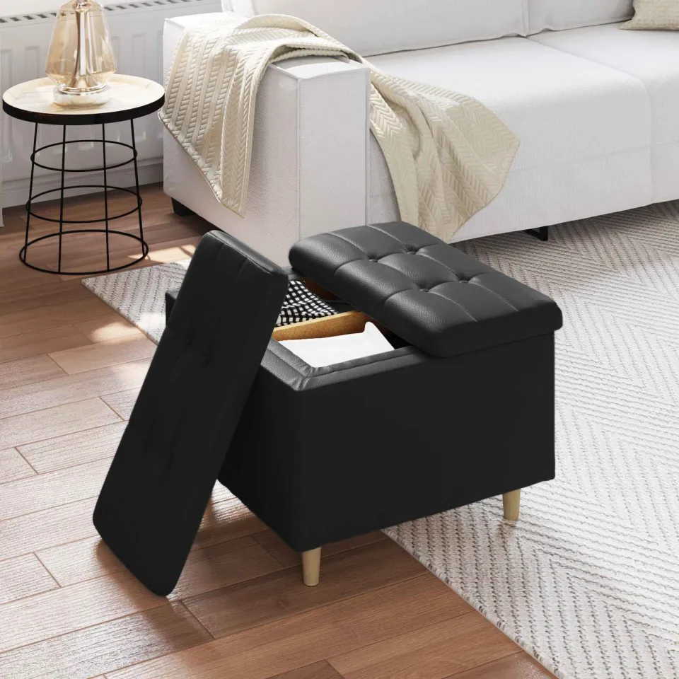 vidaXL Ottoman met Opbergruimte Zwart 60 x 60 x 45 cm Kunstleer, foto 4