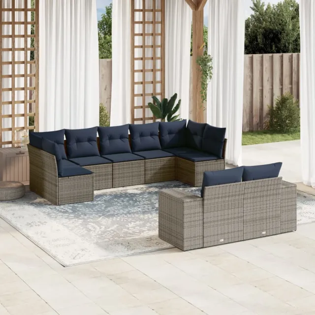 vidaXL 9-delige tuinbankset met kussens, grijs polyrotan, foto 2