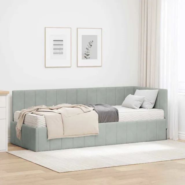 vidaXL Hoekbedframe met Matras 2 st Lichtgrijs 80 x 200 cm Fluweel