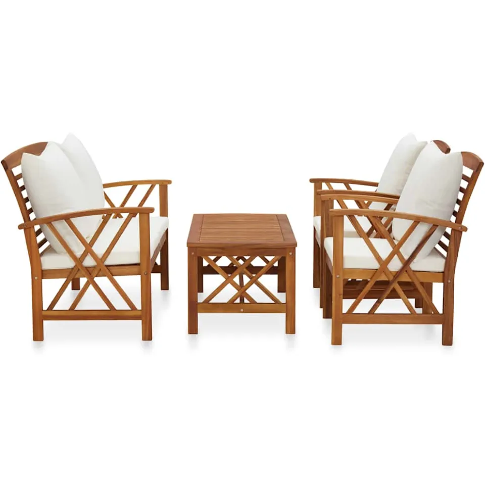 vidaXL 4-delige Loungeset met kussens massief acaciahout wit, foto 2