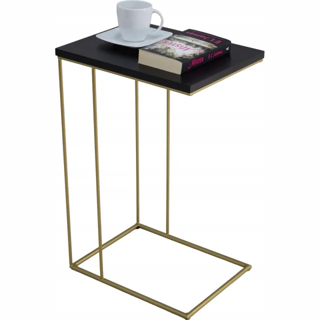 FutuStal Serie - Gouden Bijzettafel - Zwart MiniPearl Blad - Metalen Frame Goud;Zwart