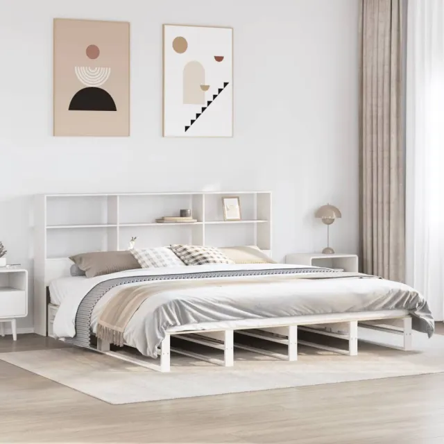 vidaXL Bed met boekenkast zonder matras massief hout wit 180x200 cm Bruin