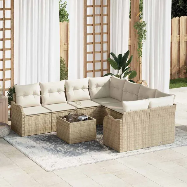 vidaXL Tuin Sofa Set 9 st 8-Aantal zitplaatsen Beige poly rattan