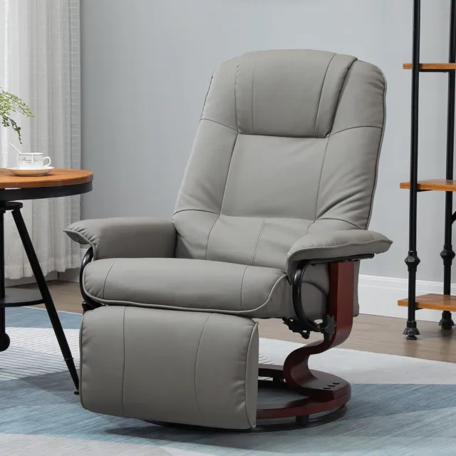 MIVRAY Relaxfauteuil 78 x 87 x 100 cm - 145° Verstelbare Rugleuning Met Voetsteun En Draaibare Basis - Woonkamer - Kunstleer Grijs