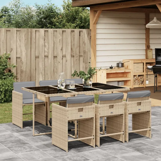 vidaXL 7-delige Tuinset met kussens poly rattan gemengd beige, foto 2