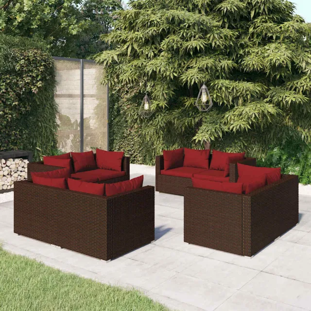 vidaXL 8-delige Loungeset met kussens poly rattan bruin, foto 2