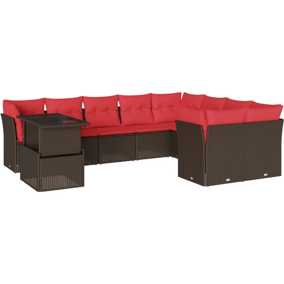 vidaXL 10-delige tuinbankset met kussens, bruin polyrotan, foto 3