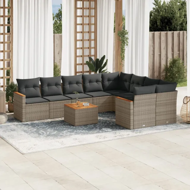 vidaXL 10-delige Loungeset met kussens poly rattan grijs, foto 2