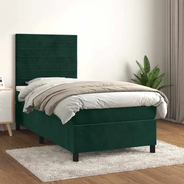 vidaXL Boxspring met matras fluweel donkergroen 80x200 cm groen