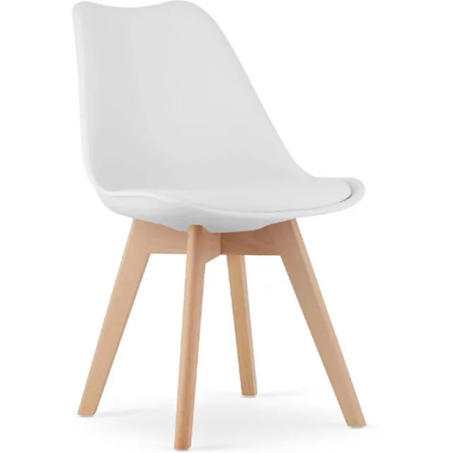BOG Eetkamerstoel – Witte Keukenstoel – Poten Van Beukenhout – Synthetisch Fluweelachtig Leder – Modern Design – Comfortabel Zitvlak
