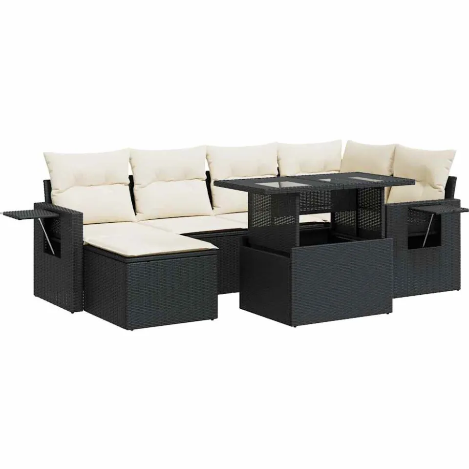 vidaXL 7-delige Loungeset met kussens poly rattan zwart, foto 3