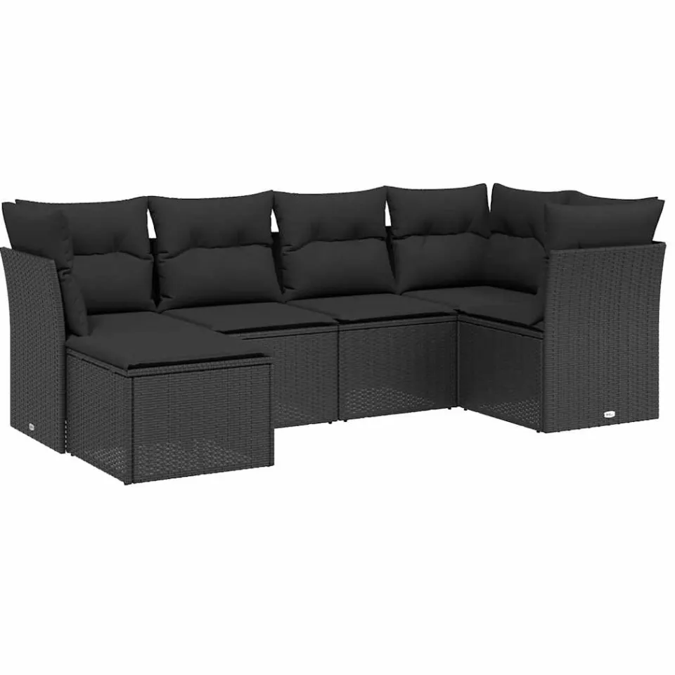 vidaXL 6-delige Loungeset met kussens poly rattan zwart, foto 3