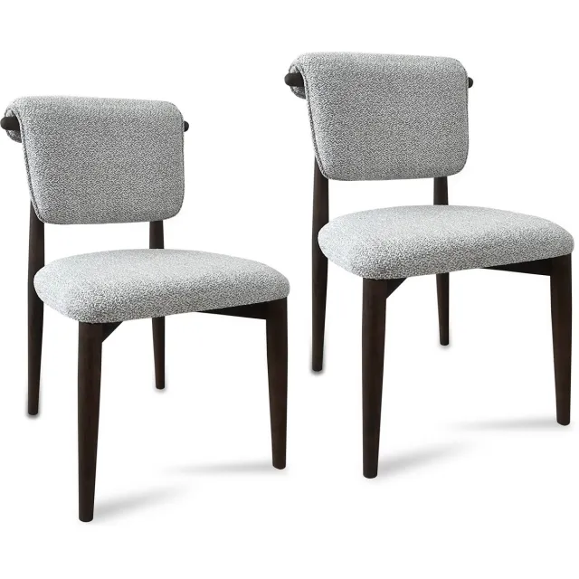Seven Furniture Eetkamerstoel Bora - Set van 2 - Bouclé Stof - Noten Onderstel - Massief Beukenhout - Japandi - Scandinavisch Design