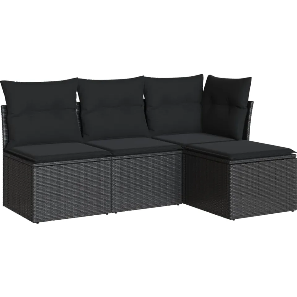 vidaXL 4-delige Loungeset met kussens poly rattan zwart, foto 3