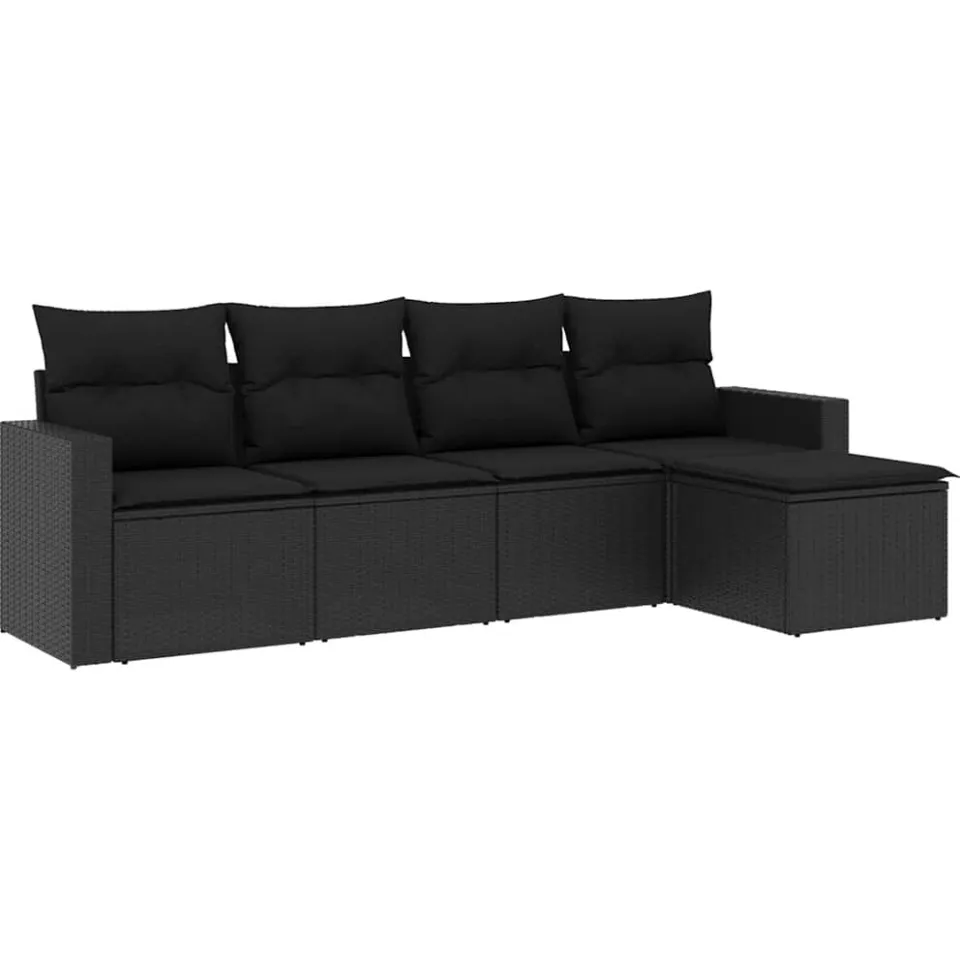 vidaXL 5-delige Loungeset met kussens poly rattan zwart, foto 3