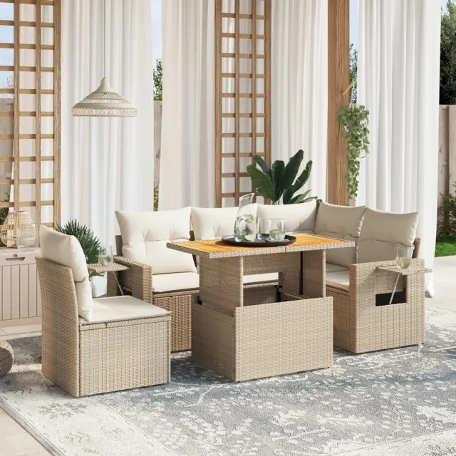 vidaXL 6-delige Loungeset met kussens poly rattan beige, foto 2