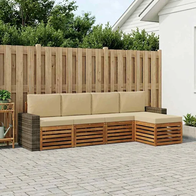 vidaXL Buiten bankenset 5 st 5-zits Natuurlijk en Beige