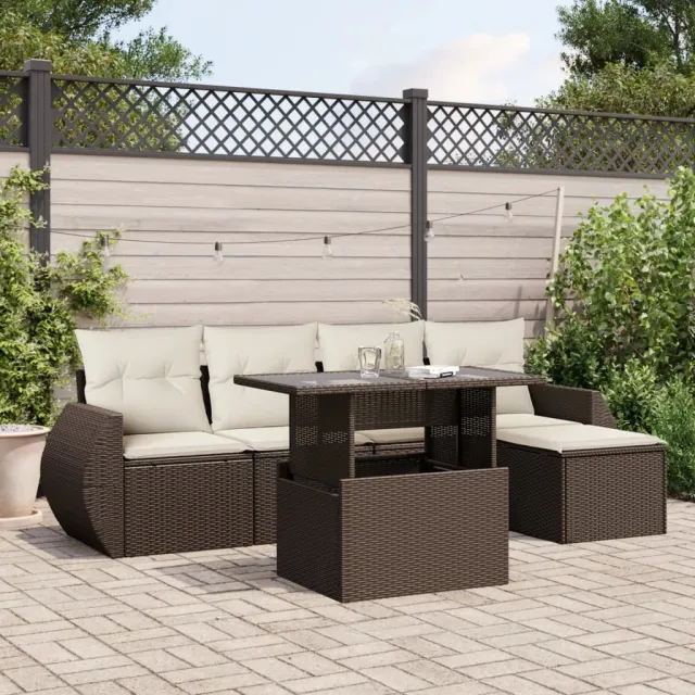 vidaXL 6-delige Loungeset met kussens poly rattan bruin, foto 2