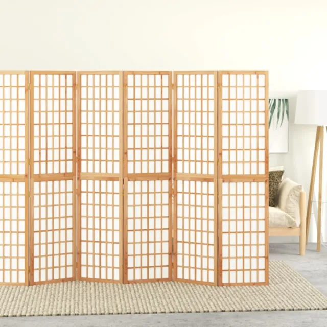 vidaXL Kamerscherm inklapbaar 6 panelen Japanse stijl 240x170 cm bruin, foto 2