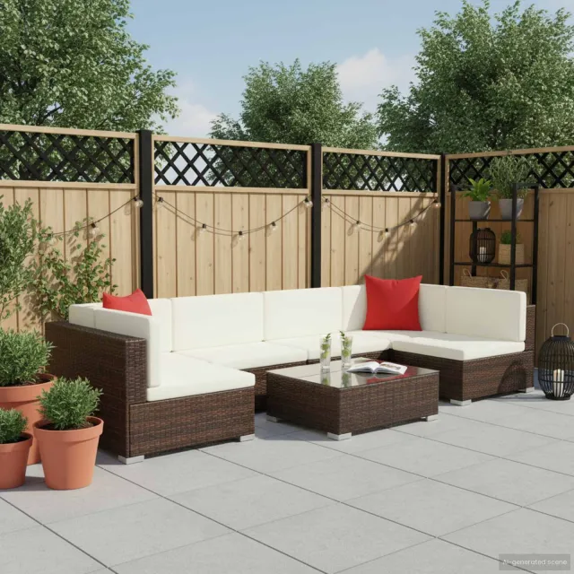 vidaXL 7-delige Loungeset met kussens poly rattan bruin