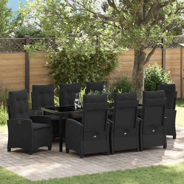 vidaXL Tuin eettafelset 9 st Zwart poly rattan