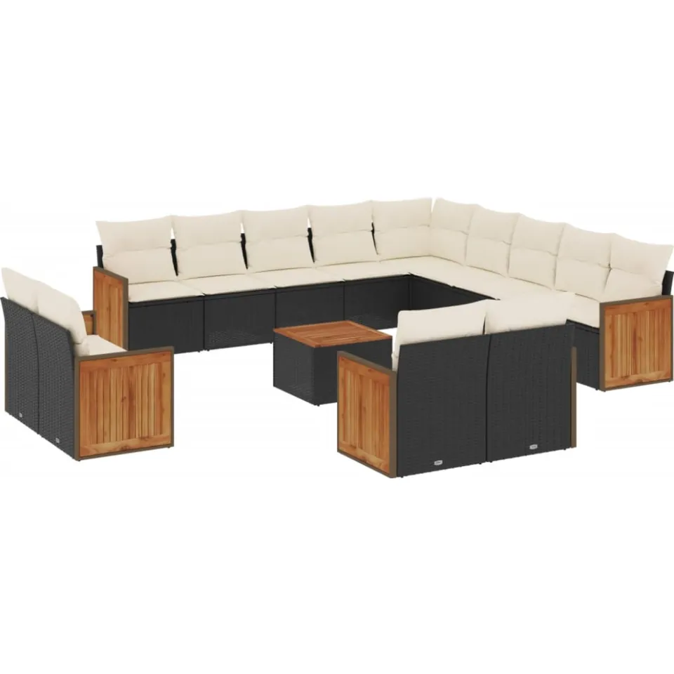 vidaXL 14-delige Loungeset met kussens poly rattan zwart, foto 3