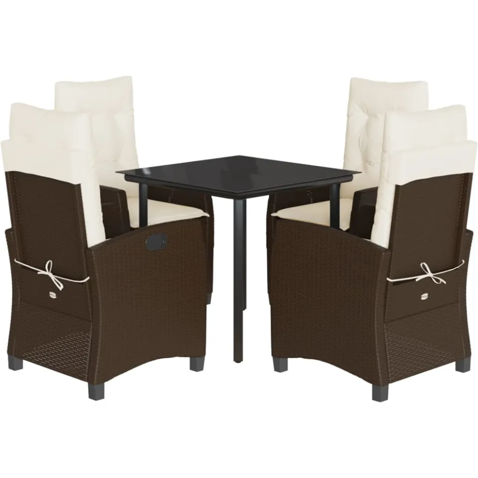 vidaXL 5-delige Tuinset met kussens poly rattan bruin