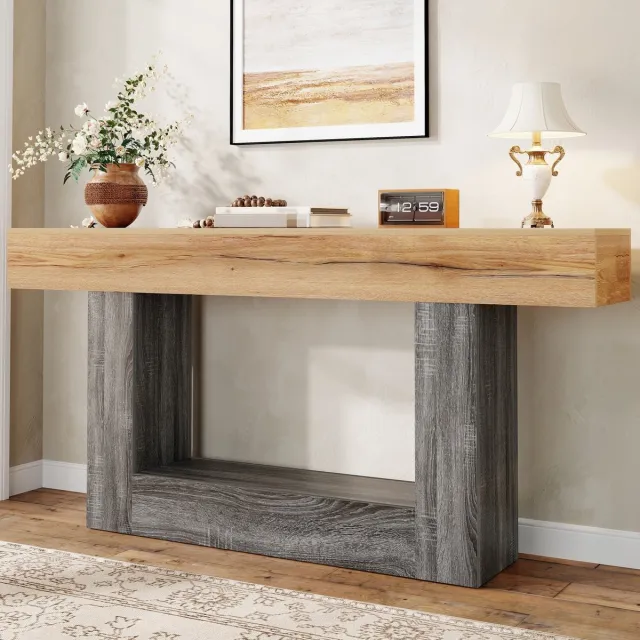 STILVORA Consoletafel - Met Dubbel Oppervlak En Open Vak - Voor Hal En Woonkamer - Spaanplaat - 160x30x82,5 Cm - Naturel Eiken